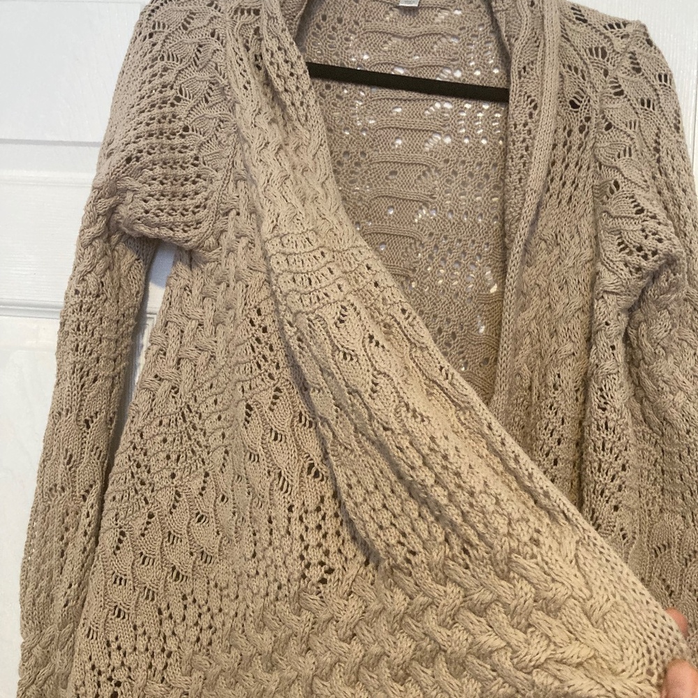 Dress Barn Women's Tan Lace open front Cardigan Sweater - Size Large - Picture 2 of 5